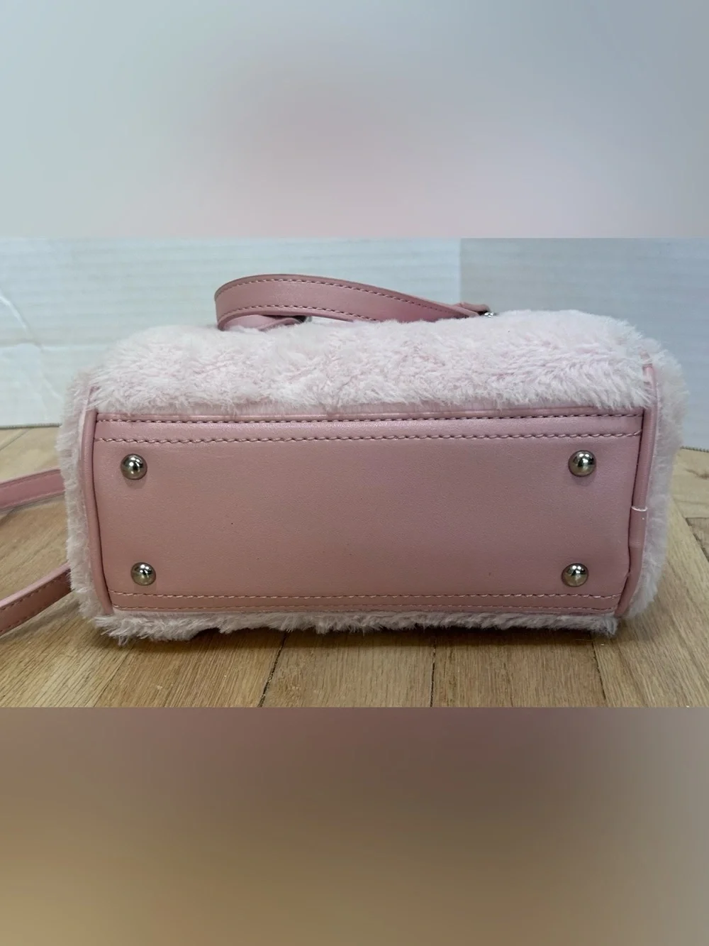 Von Dutch Furry Light Pink with Hot Pink Lettering Bowling Bag Purse - Picture 4 of 12